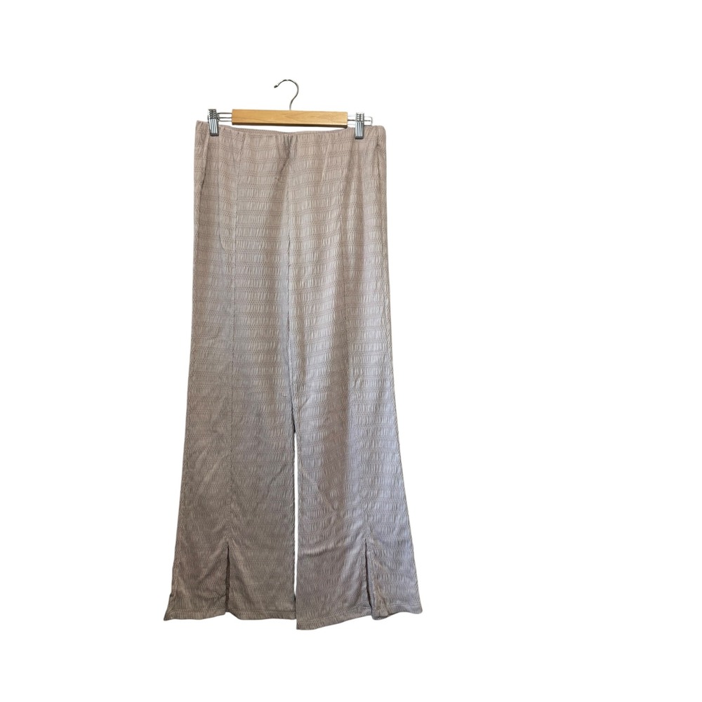 Rewash Textured Wide Leg Pants Womens L Mauve Taupe Excellent Front Slit Boho